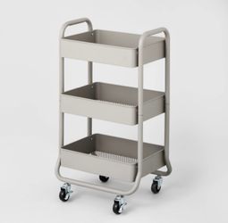 Three tier metal utility cart gray