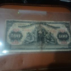 1913 100 Mexican Pesos banknote, "El Banco del Estado de Chihuahua" 