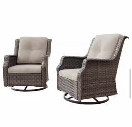Outdoor Swivel Rocking Chair with Beige Cushions (2-Pack)