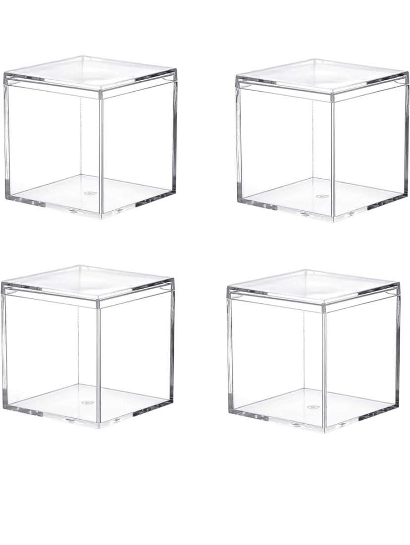 Small Clear Acrylic Box, 4 Pack Plastic Square Cube Containers with Lid Storage Box 2.9 X 2.9 X 2.9 inches/75X75X75mm for Candy Pill and Tiny Jewelry