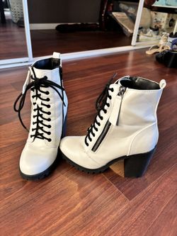 White Chunky Heel Boots