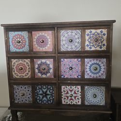 Wooden Storage Cabinet with Colorful Boho Drawers – Handmade Style Organizer