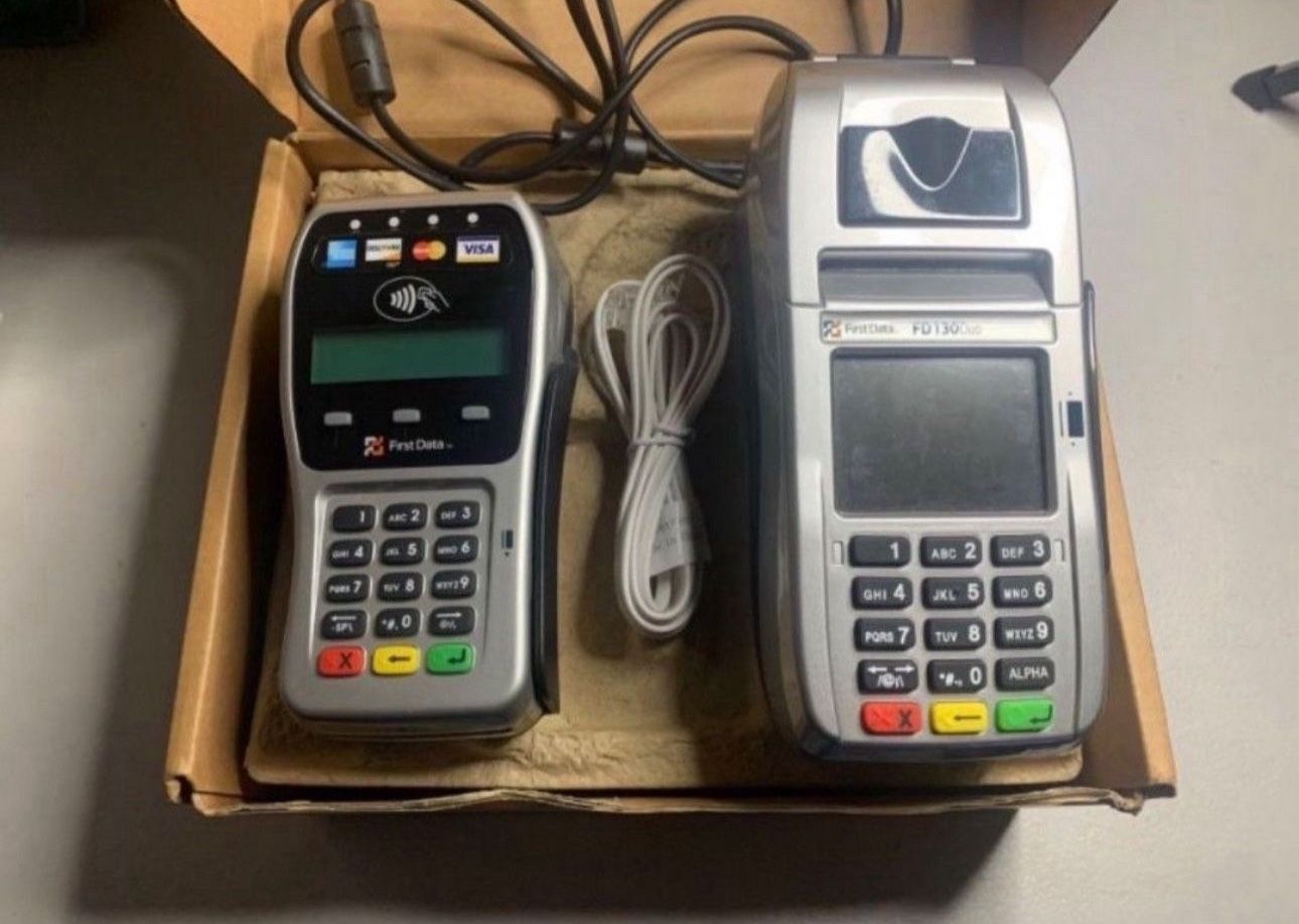 First Data FD-130 Duo Credit Card Terminal and FD-35 PINpad with Wells 350 Encryption, and NFC