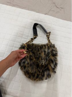 Leopard Faux Fur Shoulder Bag | Coquette Luxe Gold Chain Purse