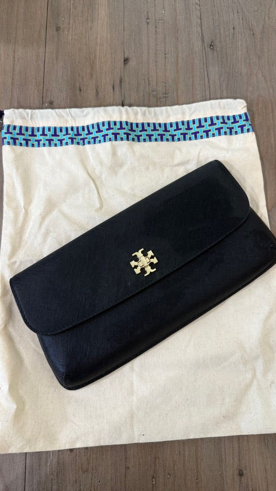Tory Burch Black Clutch With Gold Hardware