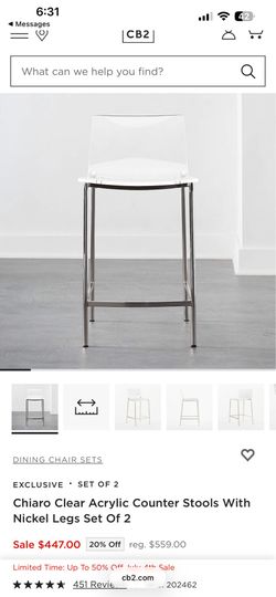 CB2 Vapor counter stool 24” Clear 2 pcs set used