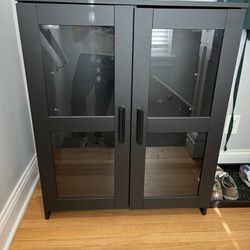 Storage cabinet with glass/wood shelves (IKEA)