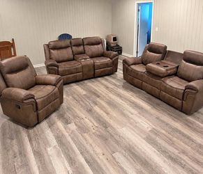 🔥 Luxury Gray Leather Reclining Sofa Set – Sofa, Loveseat & Recliner chair 🔥