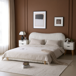 Mira Queen Boucle Upholstered Bed with Curve Headboard