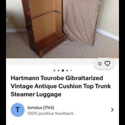 Antique Hartmann Cushion Top Trunk Steamer Luggage. 