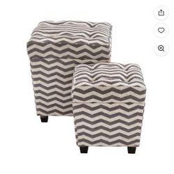 2 Wood fabric Tuft square Ottoman Storage