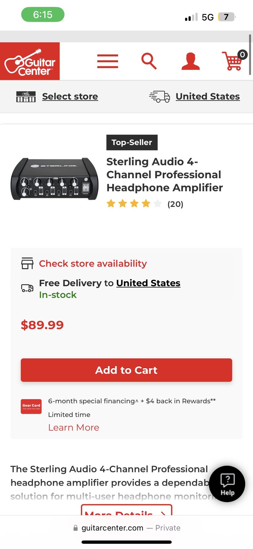 Sterling Audio 4-Channel Professional Headphone Amplifier
