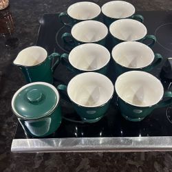 Gibson ceramic cups with a creamer and sugar bowl