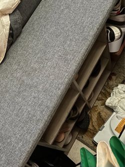 Gray Fabric Storage Bench with Shoe Shelf