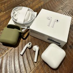 Like-New Apple AirPods + Silicone Case Protector (NEW Lightning Cable/ Original Box)