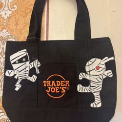 Trader Joe Mini Canvas Tote Bag Hand Drawn Skeleton