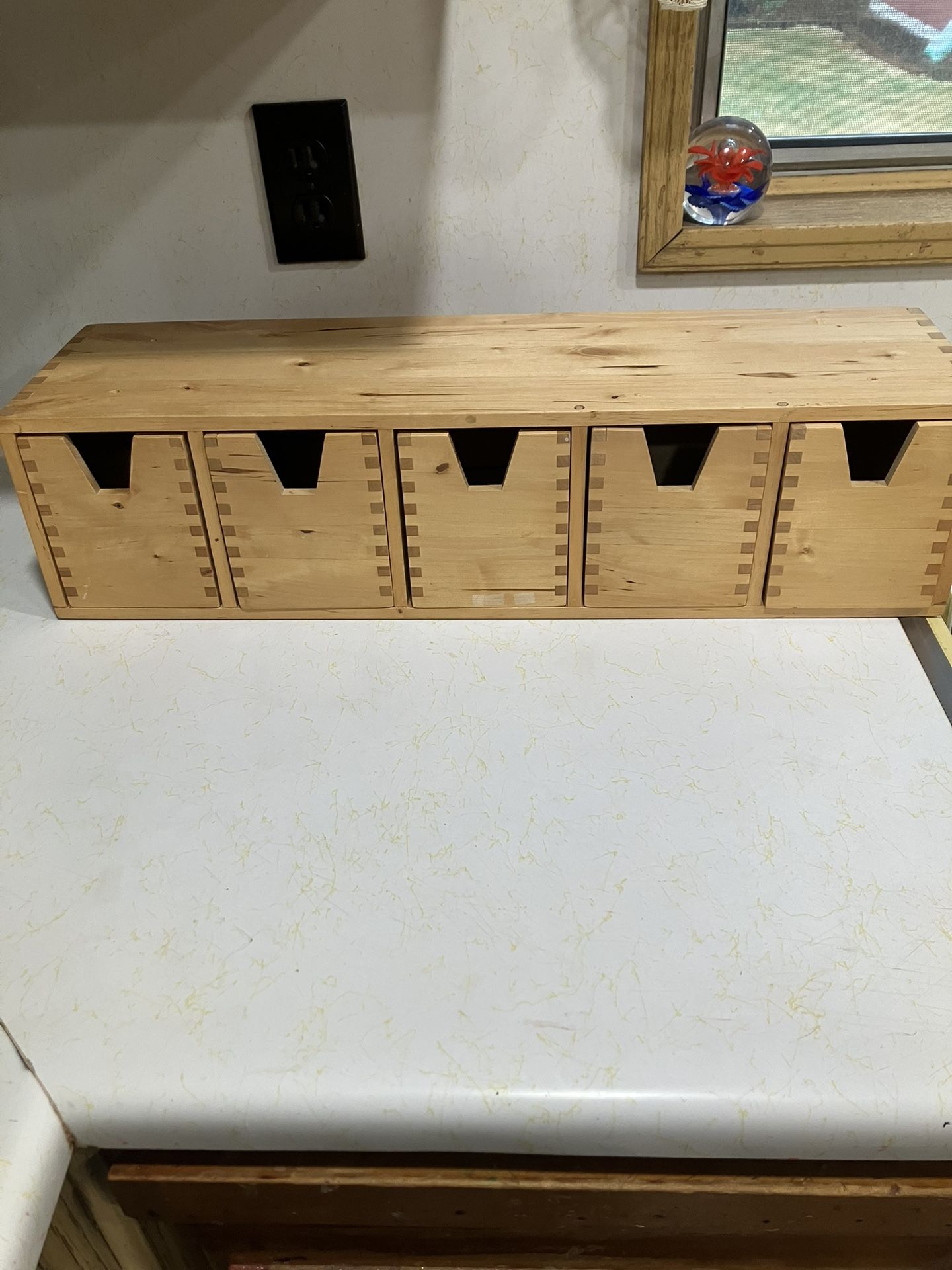 Blonde Wood Oblong Shelf With Drawers