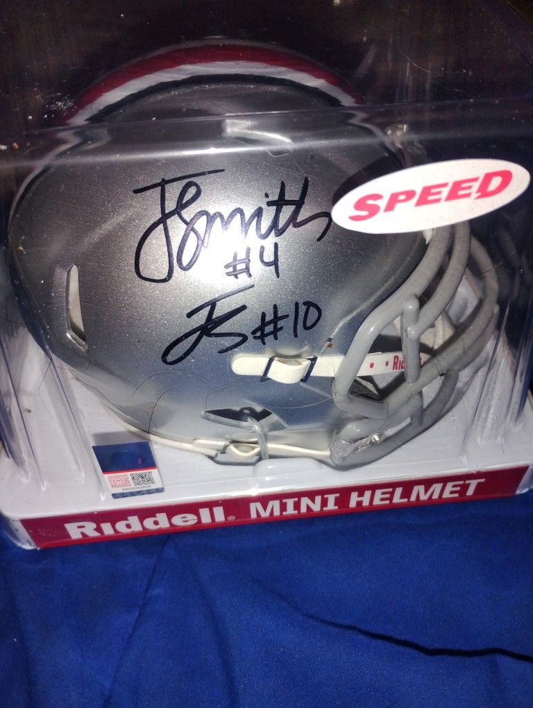 Julian Sayin Jeremiah Smith Signed Autograph Mini Helmet Ohio State Buckeyes 