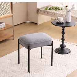 Light Grey Fabric Vanity Stool Boucle Velvet Ottoman Foot Stool Rectangle 19 Inch High New