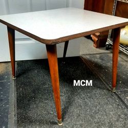 MCM Wooden Side Table / Mid Century Modern White Laminated End Table