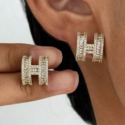 H Earrings With Luxurious Cubic 