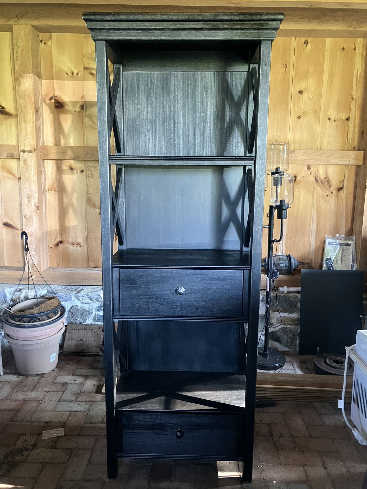 Tall Wooden Bookcase/Shelf Unit With 2 Drawers