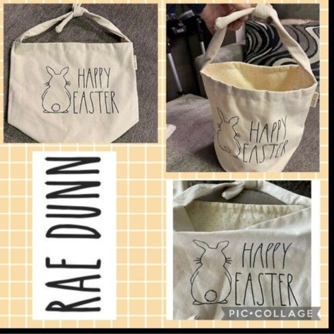 Rae Dunn Bunny Treats "Happy Easter" Canvas Tote Bag Hunt Easter Basket NWT