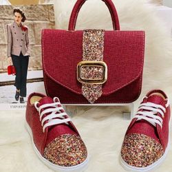 Brand new sparkly red handbag and shoe matching set