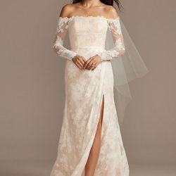 Melissa Sweet Floral Lace Long Sleeve Wedding Dress - Size 6