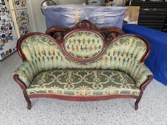 Victorian Style Carved Wood Settee Sofa