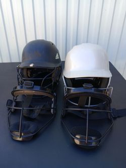 Adidas and Rip-it softball batting helmets and fielders mask