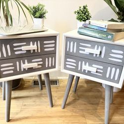 2 Solid Wood Mid Century Modern Nightstands/ End Tables
