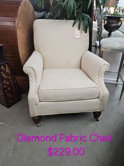 Cream Diamond Pattern Fabric Armchair We are located at 2811 East Bell road. Another Time Around Furniture.