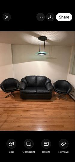 Black Leather Love Seat W/2 Swivel Chairs