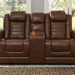 Backtrack Chocolate Power Reclining Loveseat with Console

