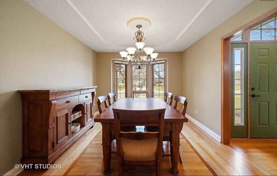 Make offer!! Worth $10k new. Dining room set. 10 chairs, table, buffet, and custom pads