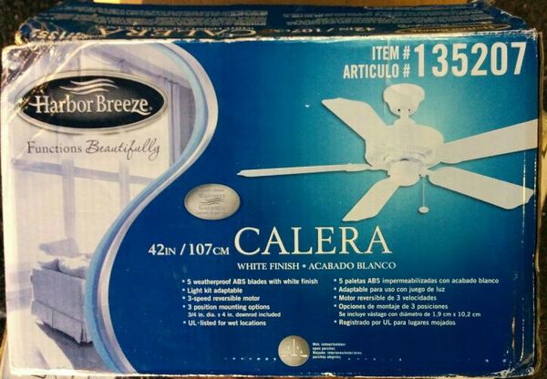 Harbor Breeze 42 Calera White Ceiling Fan Item 135207 For Sale