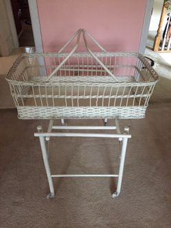 Vintage white wicker baby bed
