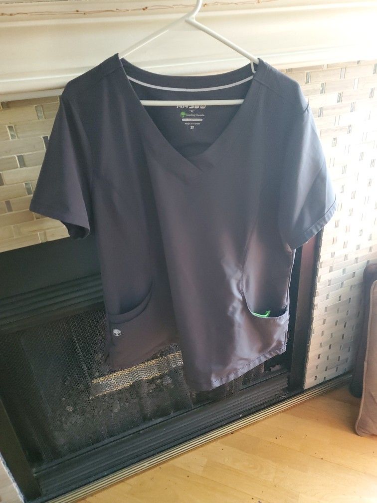Blue Grey Scrub Top 2X