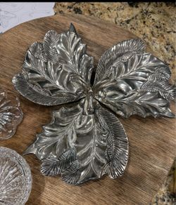 Vintage Silver-Tone Holly Leaf Serving Dish