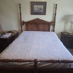 Queen Real Wood Bed Frame And Two End Tables Making Dressor