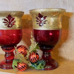 Holiday Candle Holder With Poinsettias 