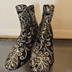 Black Sequined Heel Booties Size 8