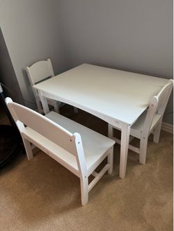 Like New — KidKraft Nantucket Kids Wooden Table Set with Bench and 2 Chairs - White