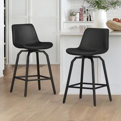 2X Black 26” swivel faux leather barstools