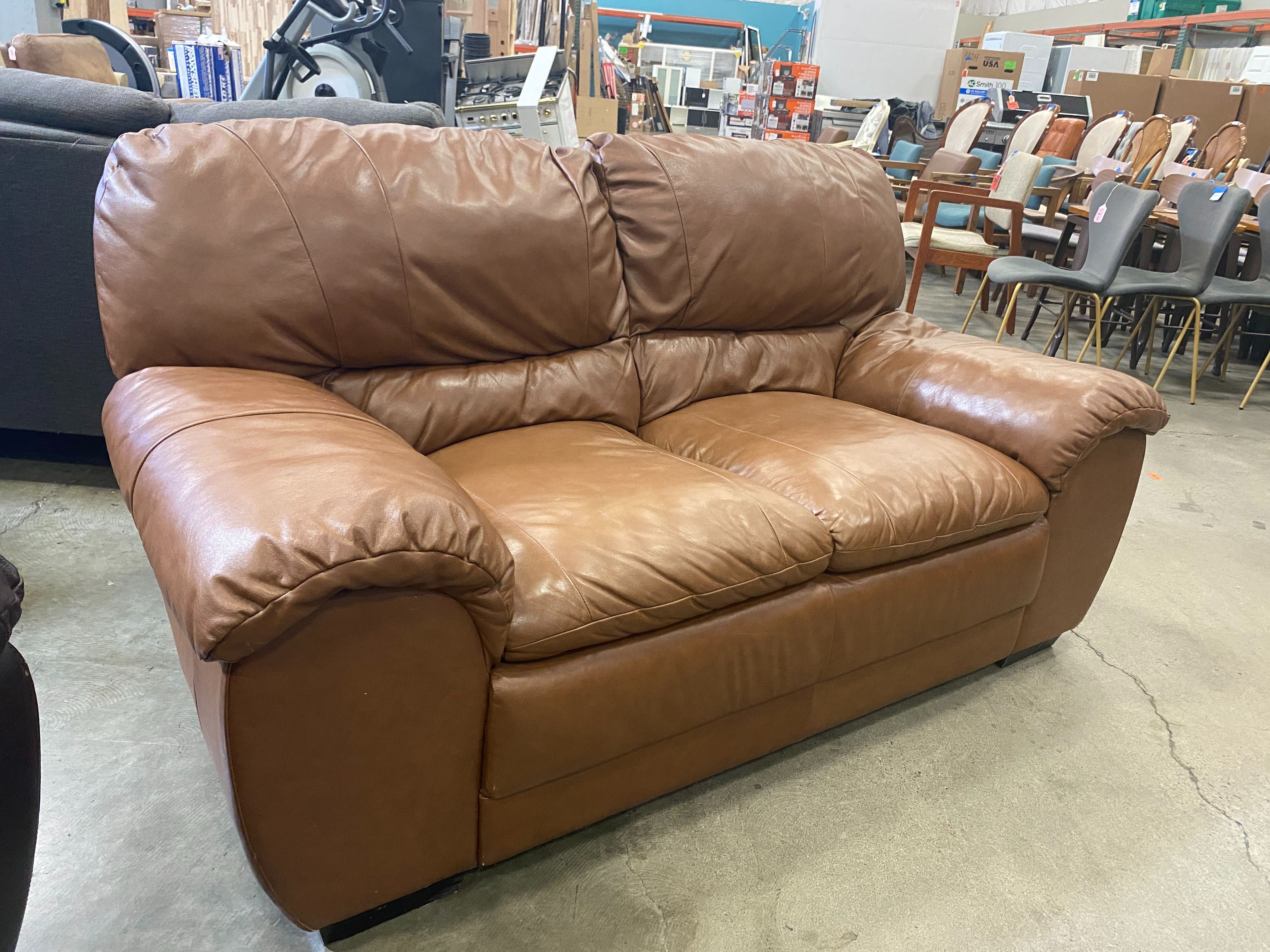 Carmel Brown Leather Loveseat