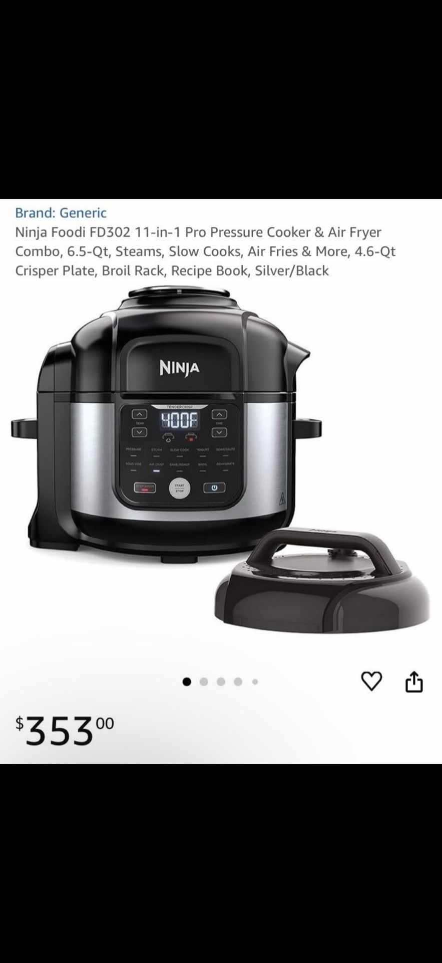 Ninja Foodi FD302 11-in-1 Pro Pressure Cooker & Air Fryer Combo, 6.5-Qt, Steams, Slow Cooks, Air Fri