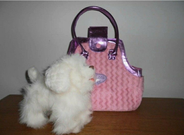 FurReal Friends Walking White Pooch,Puppy Dog  With Pucci Pups Pink Dog Carrier