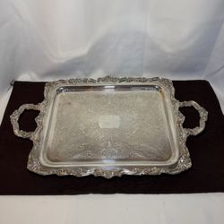 Vtg Sheridan Silver Co Large Butlers Serving Tray Silver on Copper Footed 1960’s
