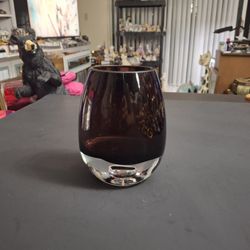 Art Glass Hand Blown Vase Krosno Poland, Heavy Plum Red W/Clear Glass Bottom Sommerso Style, Vintage 5"H X 4"W